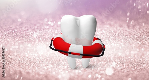 Quadro em tela Big tooth and dentist mirror, medical concept