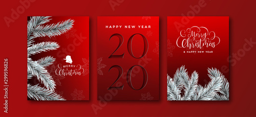 New Year 2020 cutout pine tree greeting card set