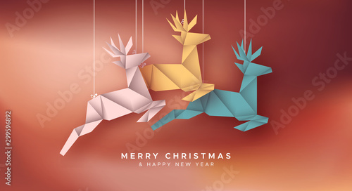 Christmas New Year reindeer paper origami card