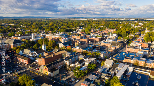 Fotografie, Obraz Early Morning Aerial View Over Downtown City Skyline Carlisle Pennsylvania
