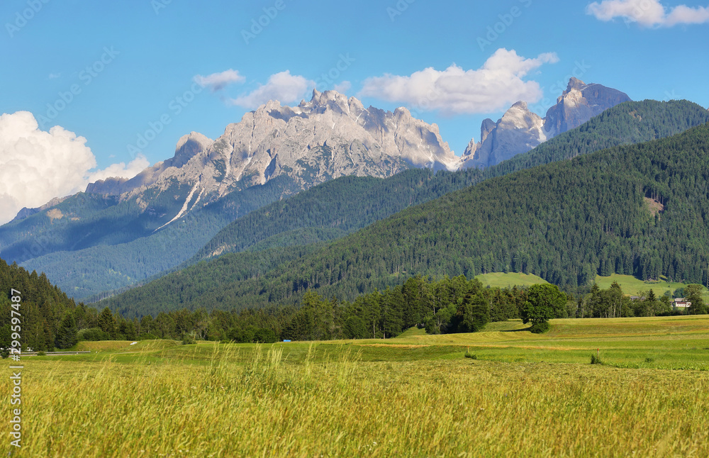 Alpine mountain view in Sudtirol region of Dolomite Alps, Italy,