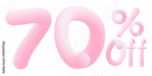 70 percent off Numbers made of chewing gum. Bubble Gum sign . Isolated on white background. Vector 3d font . Design template for big sale / special offer / advertising  .