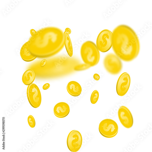 Hundred dollar bill. Falling money isolated background. American cash.