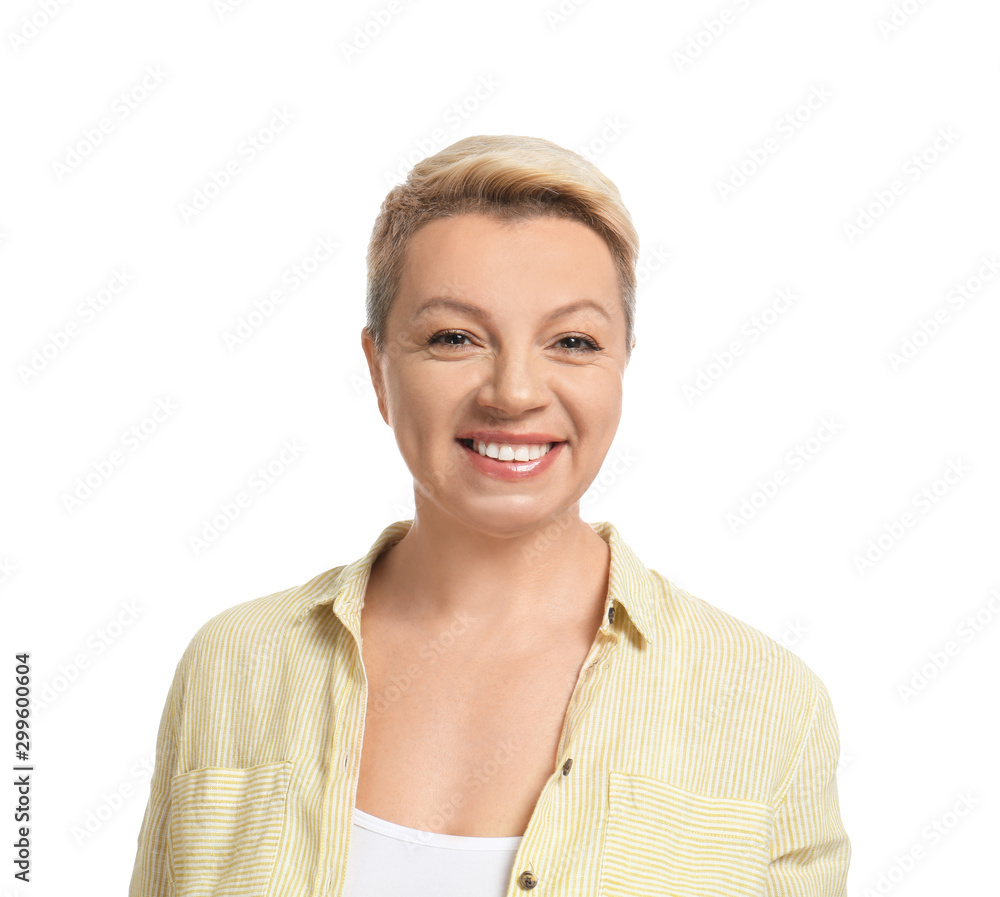 Mature woman with beautiful face on white background Mature woman with beautiful face on white background