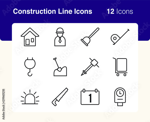 Simple set of vector line icons of construction business. Usable for modern concepts, web, apps and flyer.