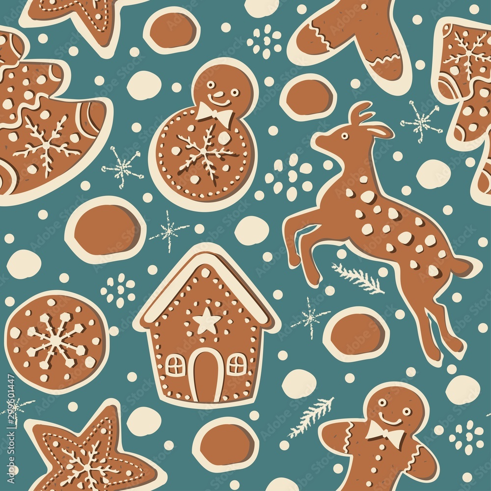Cute Seamless Winter Background with gingerbread cookies Cute Seamless Winter Background with gingerbread cookies