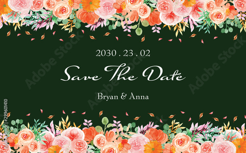 save the date with elegant watercolor flowers