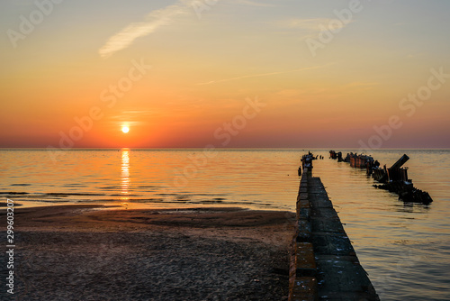 Beautiful sunset on the sea. Baltic sea at sunset  Narva-Joesuu  Estonia. Narva-Joesuu - seaside resort and popular holiday destination in Estonia