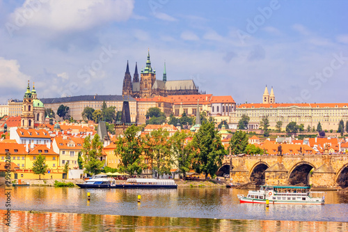 City summer landscape - view of the Hradcany historical district of Prague and castle complex Prague Castle, Czech Republic