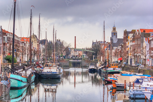 Cityscape - view of the city Rotterdam and its old district Delfshaven, South Holland, the Netherlands