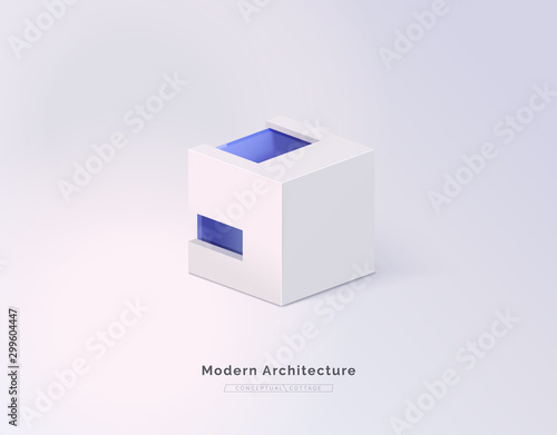 Isometric conceptual house on a white background. Frame house. Modern architectural design of the cottage. Modern building. Vector illustration.