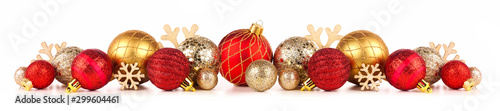фотографія Christmas border of red and gold ornaments