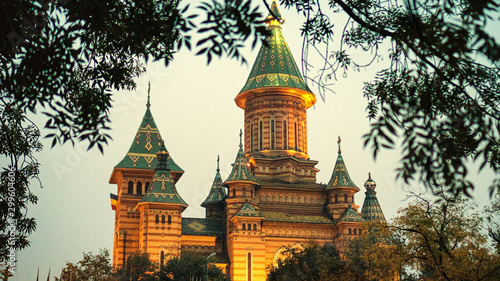 Timisoara Orthodox Metropolitan Cathedral autumn night view