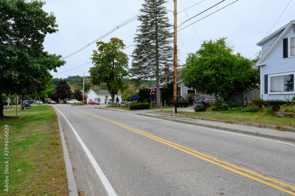 Typical US road seen entering a small town in the eastern United States.