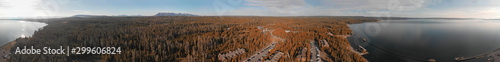 Panoramic aerial view of Jackson Hole homes and beautiful mountains on a summer morning  Wyoming