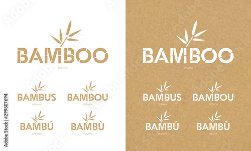 Bamboo Font Icons Set. Bamboo Text Design in Different Languages. Vector Logo.