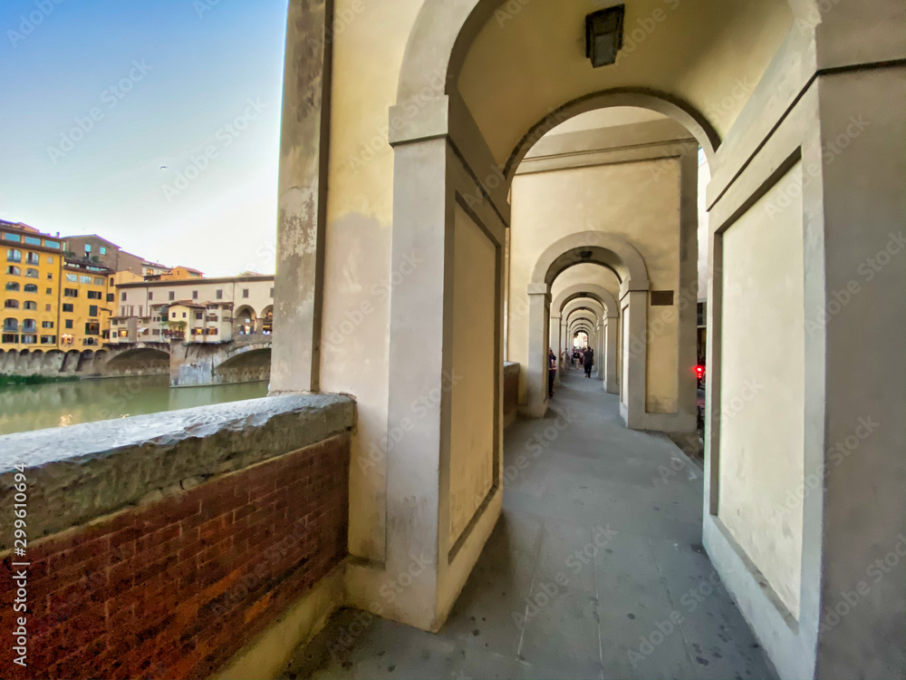 Lungarni in Florence. Arches near Old Bridge