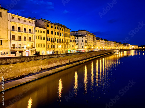 Lungarni of Pisa at night, Tuscany, Italy