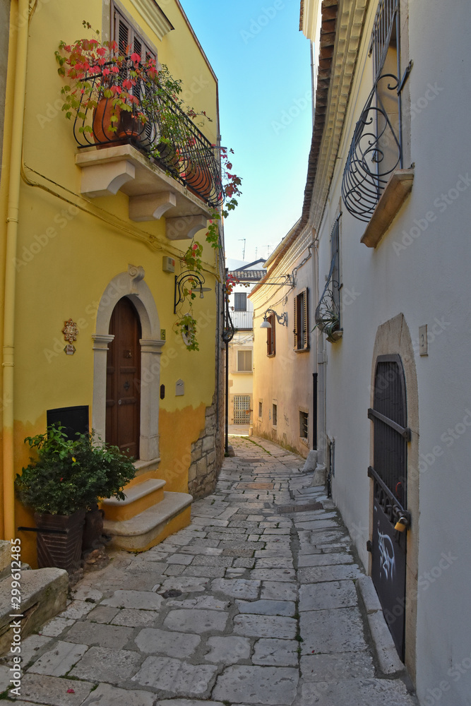 Venosa, Italy, 10/27/2019. A narrow street among the old houses of a medieval village