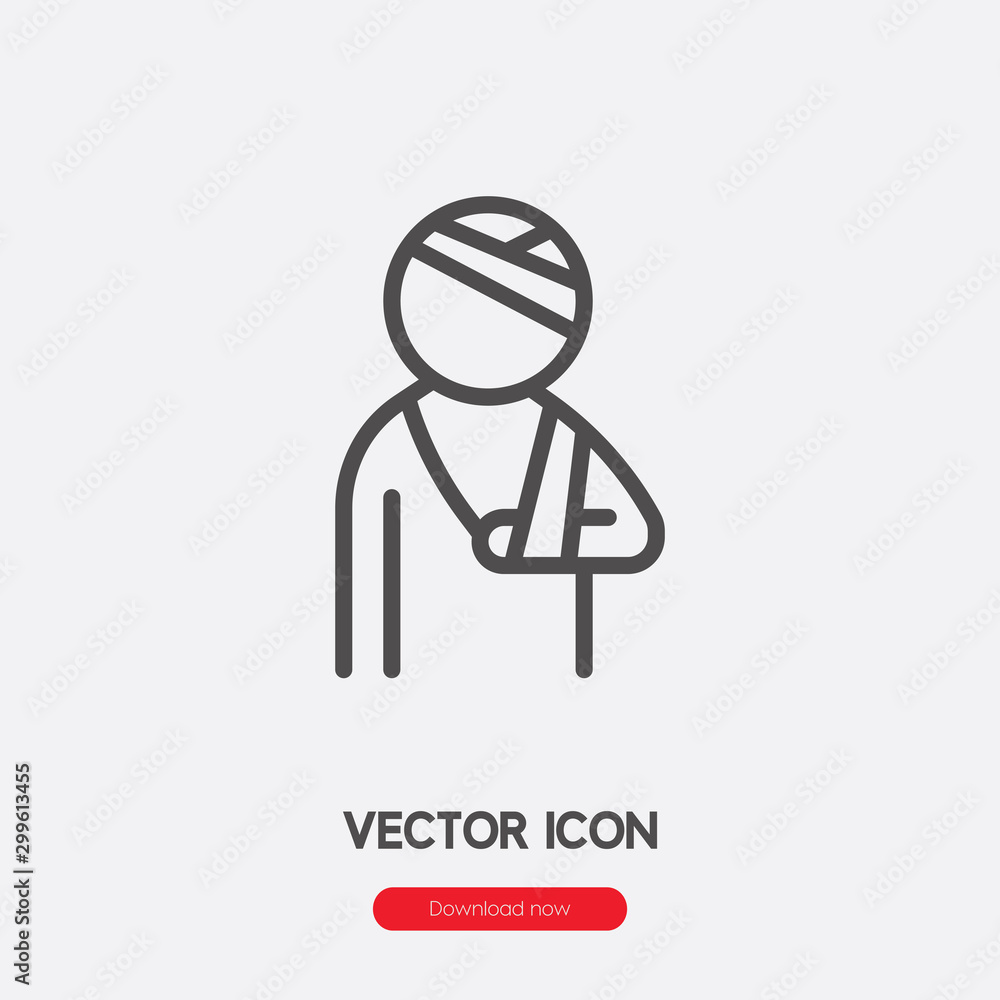 Injury icon vector. Linear style sign for mobile concept and web design. Wounded symbol illustration. Pixel vector graphics - Vector. Injury icon vector. Linear style sign for mobile concept and web design. Wounded symbol illustration. Pixel vector graphics - Vector.