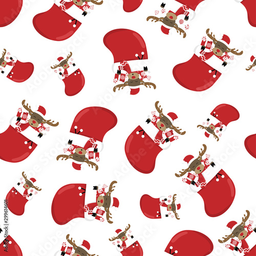 Happy Christmas moose seamless pattern. Animal cartoon holidays background. Wildlife character. Christmas wrapping. Background Wallpaper.