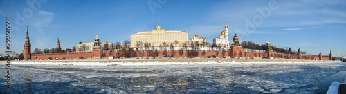 Winter panorama of the Kremlin embankment in Moscow.