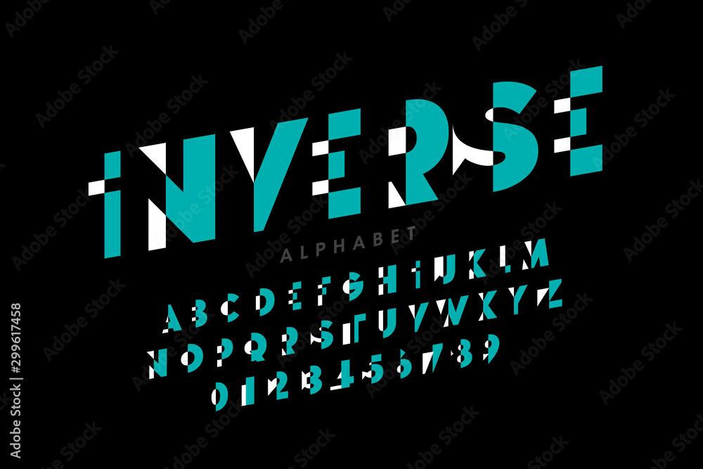 Inverse style modern font, alphabet letters and numbers, Stock Vector ...