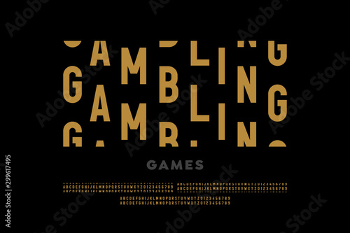 Slot machine style modern font, gambling game alphabet, letters and numbers