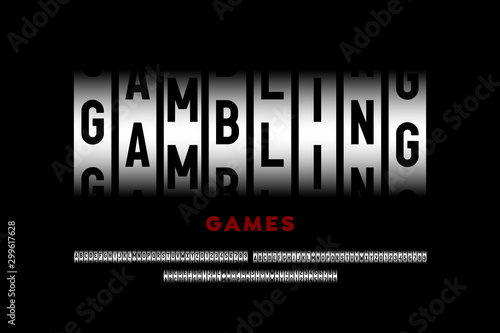 Slot machine style modern font, gambling game alphabet, letters and numbers