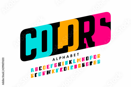 Modern font design, colorful alphabet, letters and numbers