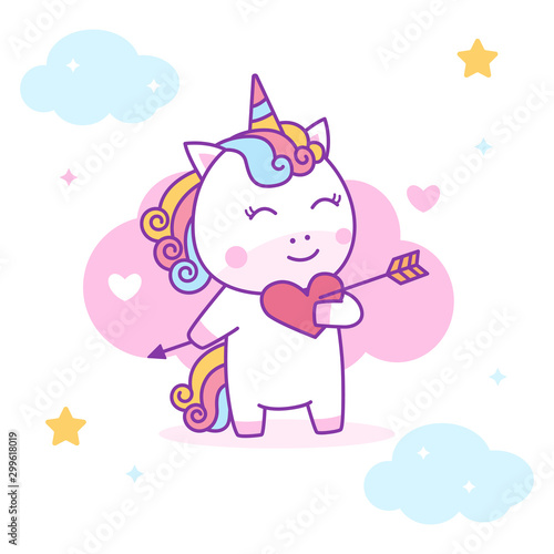 Cute unicorn falling in love perfect for kids fabric and greeting cards.