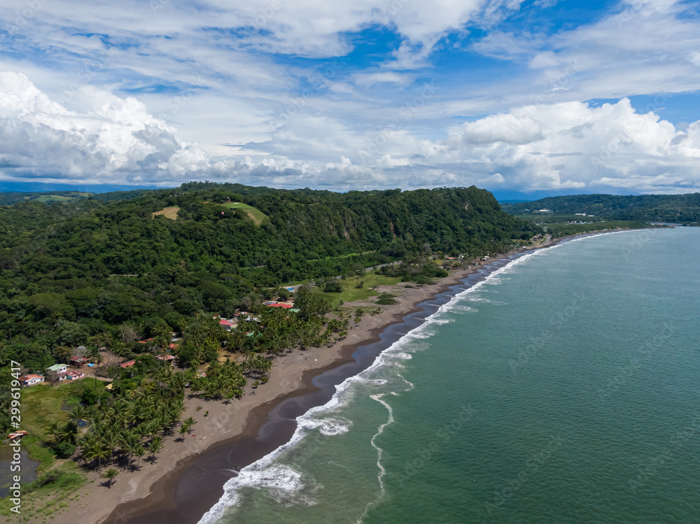 Beautiful aerial landscape view of people Parapenting in Costa Rica
