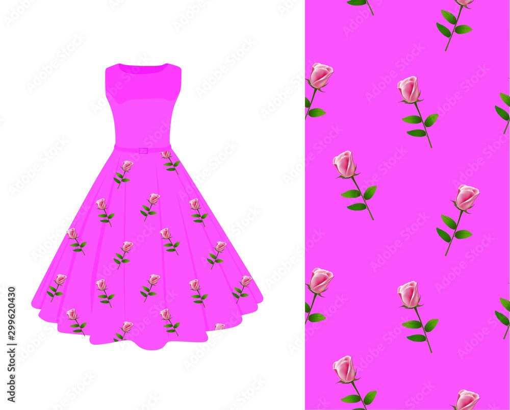 Summer dress rose pattern. vector illustration