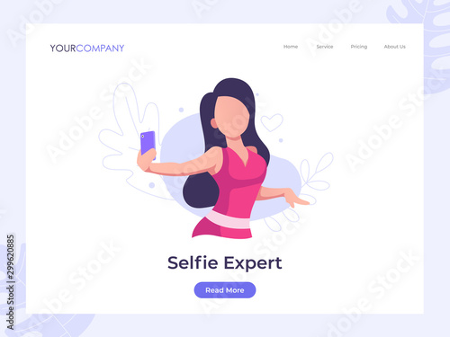 Selfie Expert, woman selfie vector illustration,can be used for landing page, ui, web, app intro card, editorial, flyer, and banner.