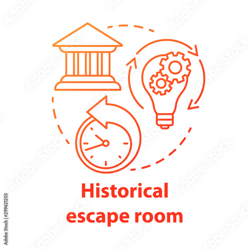 Historical escape room red gradient concept icon. Theme quest idea thin line illustration. History subject. Back in time. Game about past, medieval, ancient times. Vector isolated outline drawing