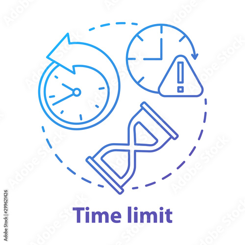 Time limit blue gradient concept icon. Game timer idea thin line illustration. Different clock types. Stopwatch, hourglass. Time management. Vector isolated outline drawing. Editable stroke
