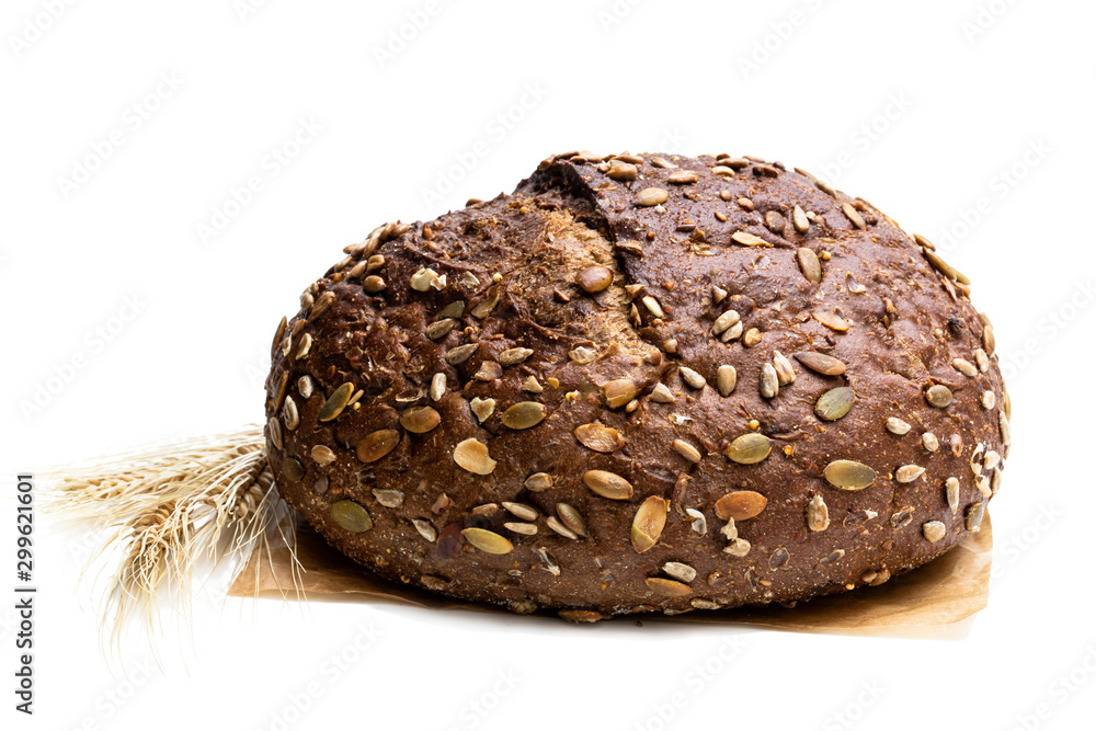 Wholemeal rye bread with sunflower and pumpkin seeds isolated on white Wholemeal rye bread with sunflower and pumpkin seeds isolated on white