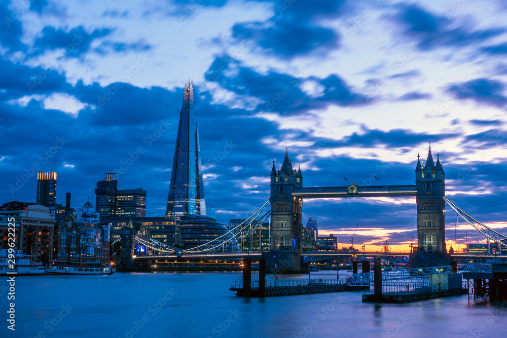 London Tower Bridge at Twilight, London UK.