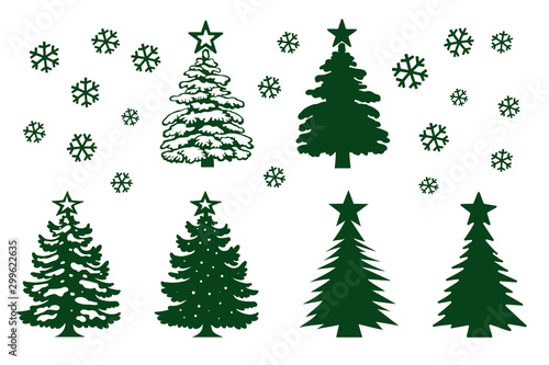 Christmas tree template set green silhouette