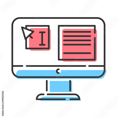Website localization, DTP services color icon. Text editing, mistake correction. Document page layout. Graphic processing. Website localization. Isolated vector illustration