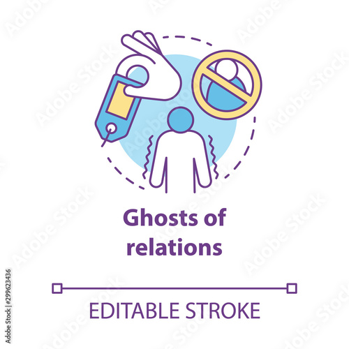 Ghost of relations concept icon. Ghosting. Breaking off relationship. Stopping communication and contact with partner idea thin line illustration. Vector isolated outline drawing. Editable stroke