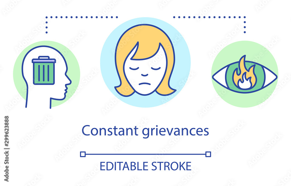 Constant grievances concept icon. Relationship trouble, holding grudge ...