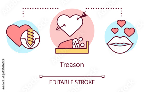 Treason concept icon. Relationship trouble, trust betrayal idea thin line illustration. Infidelity, dishonesty in marriage. Cheating couple in bed vector isolated outline drawing. Editable stroke