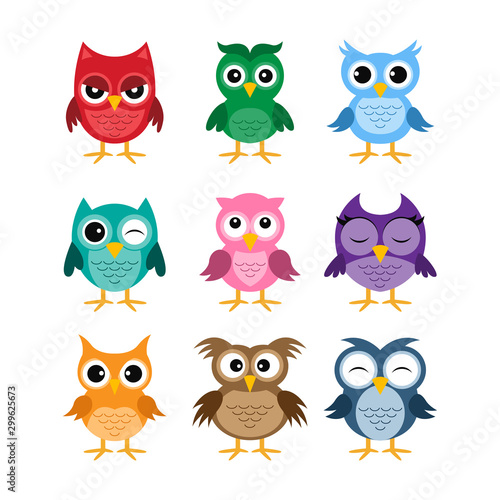 Owl cartoon vector collection, isolated background