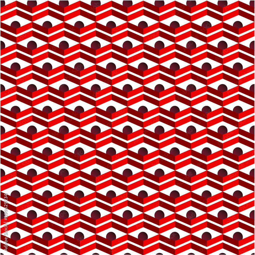 Op Art: red, bird houses pattern