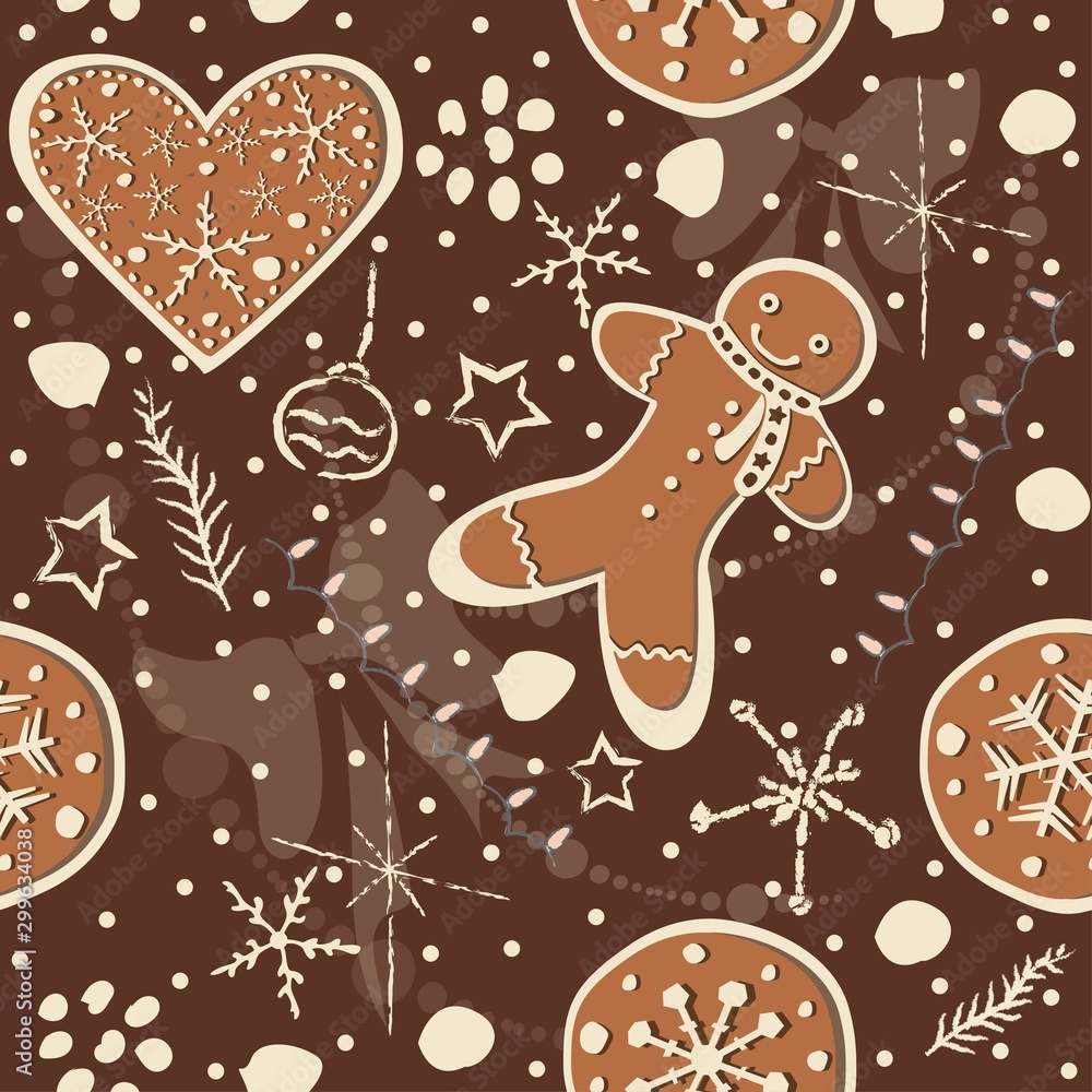 Seamless Winter Pattern with hand drawn cookies and funny winter doodles. Delicate Design. Seamless Winter Pattern with hand drawn cookies and funny winter doodles. Delicate Design.