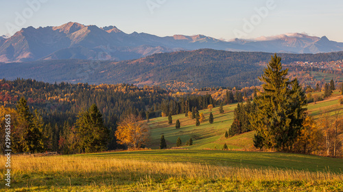 Fototapeta Naklejka Na Ścianę i Meble -  Beautiful,scenic,autumn landscape with view of the Tatra mountains,Poland.