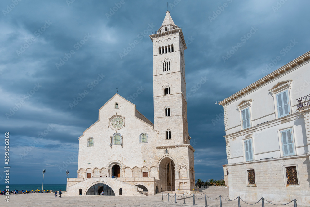 West front of Trani Cathedral, Roman Catholic cathedral dedicated to Saint Nicholas the Pilgrim in Trani, Apulia, Italy.