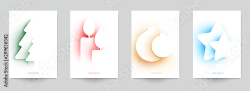 Set background for covers, invitations, posters, banners, flyers, placards. Minimal template design for branding, advertising with winter christmas composition in paper cut style. Vector illustration.