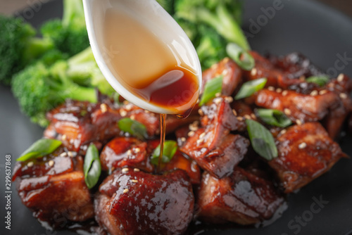 teriyaki sauce image with chicken and broccoli photo